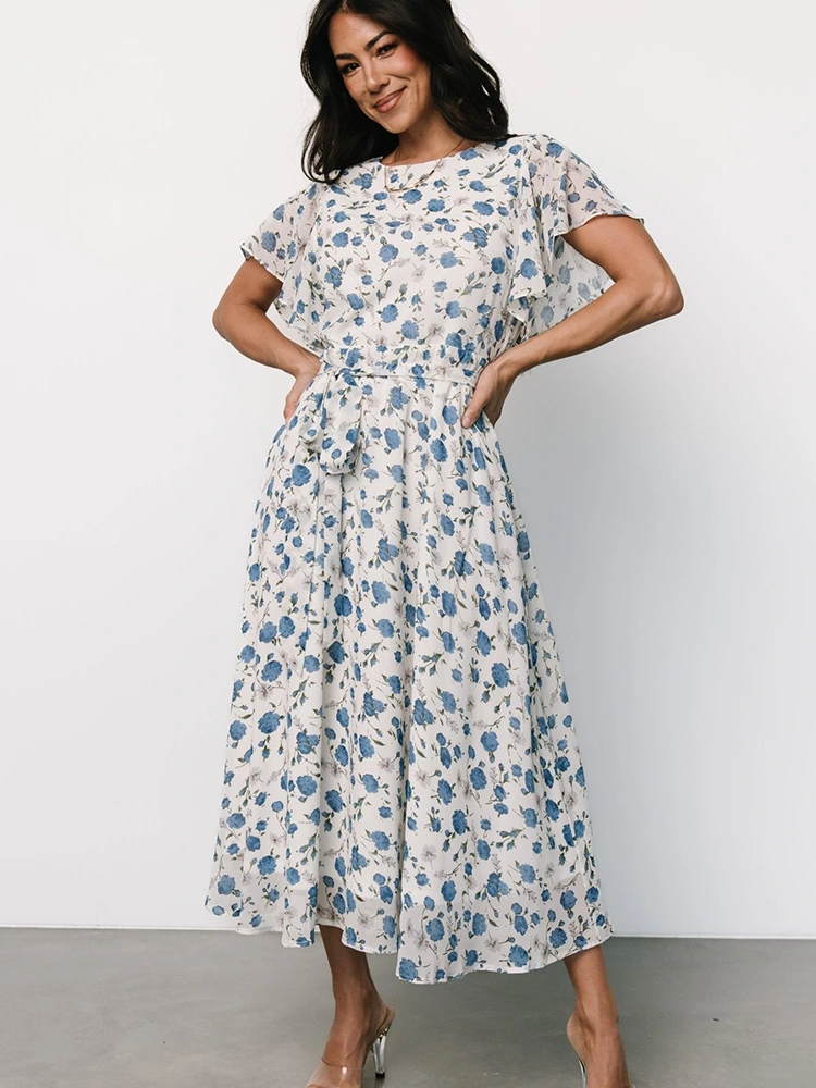 Floral Print Midi A-Line Dress