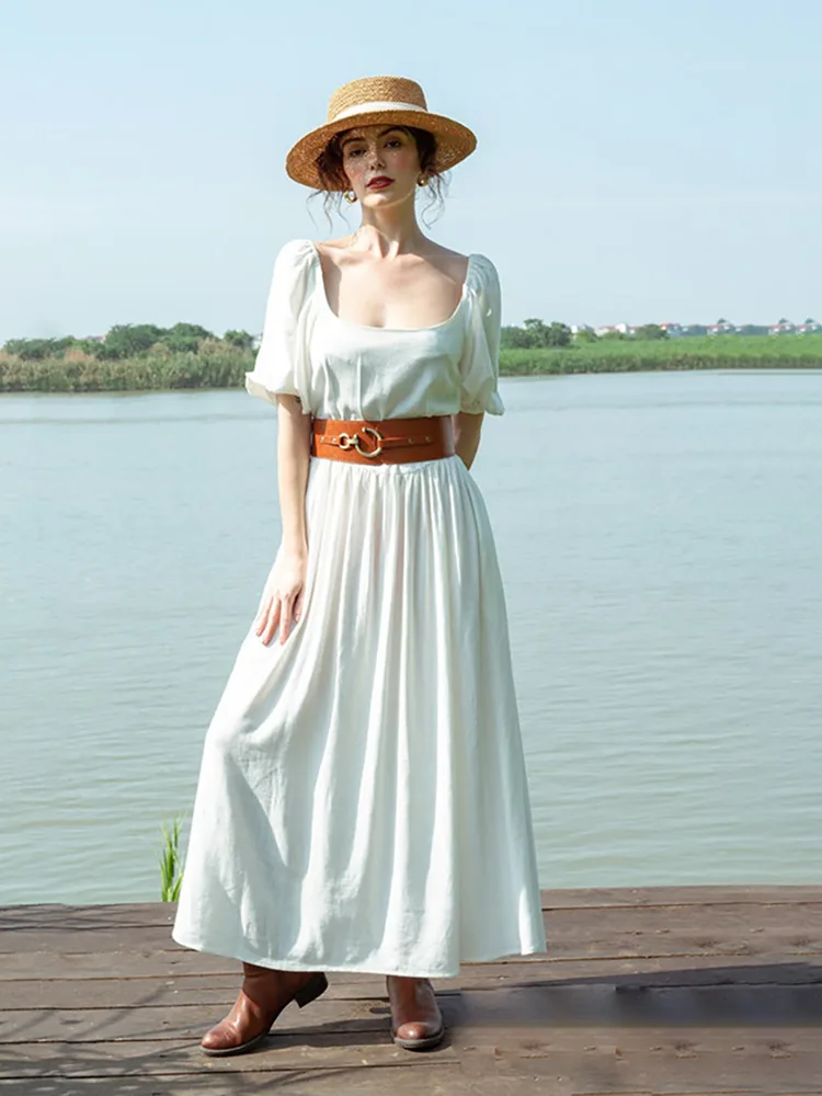 Ruffle Cotton Linen Blend Midi Dress